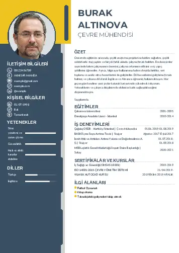 Çevre Mühendisi CV Örnekleri cv indir